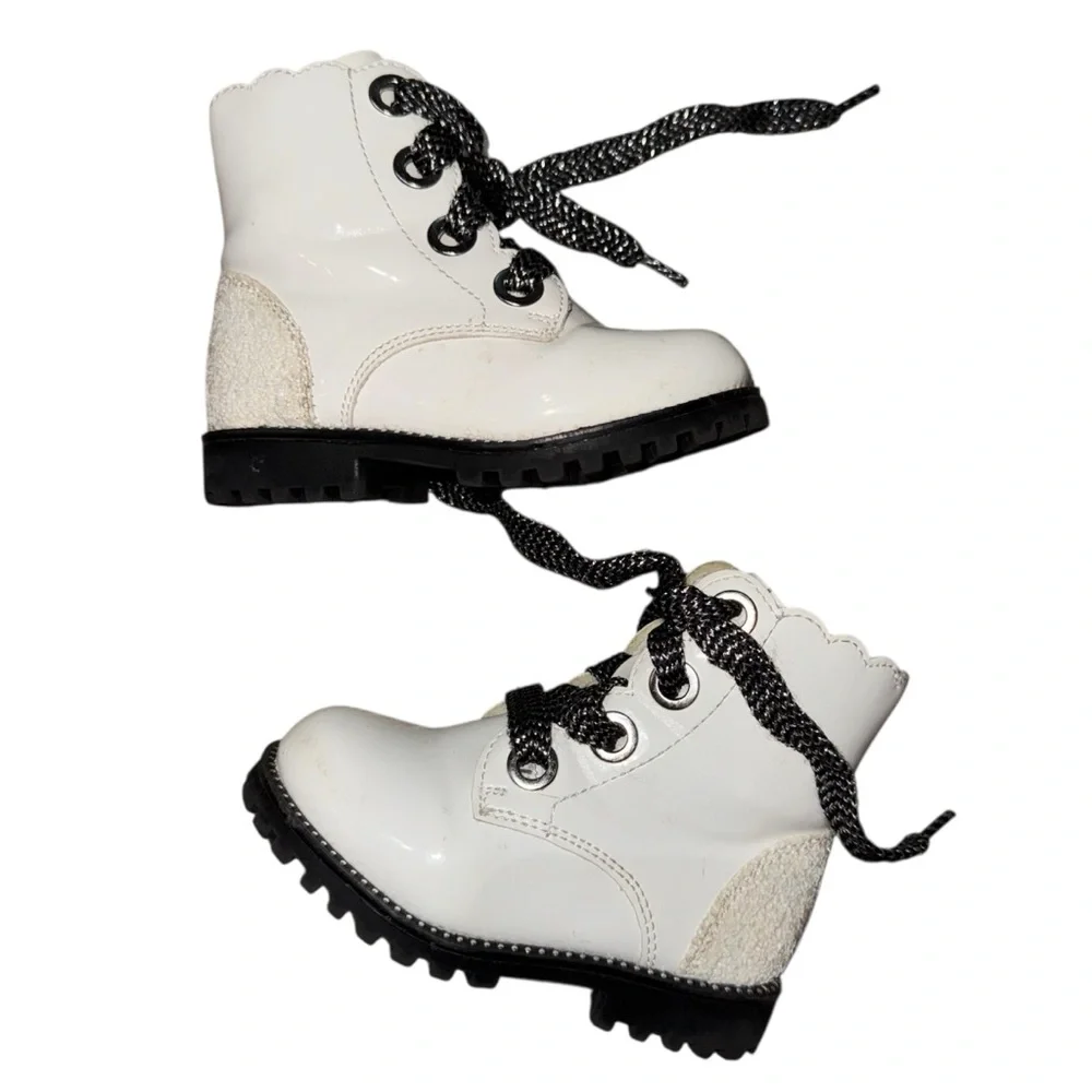 Cynthia Rowley White and Black Kids Combat Boots